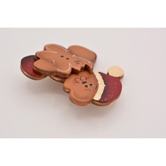 Vintage Teddy Bear Pin Brooch Painted Wooden Cutout Christmas Holiday 90s BinBA - Picture 7 of 12